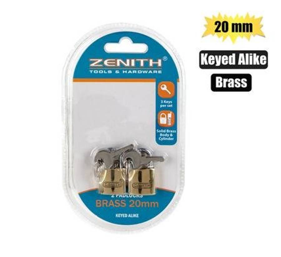 Padlock Brass, 20mm Keyed Alike 2-piece