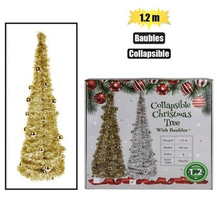 XMAS TREE 1.2m COLLAPSIBLE BAUBLES ASSORTED