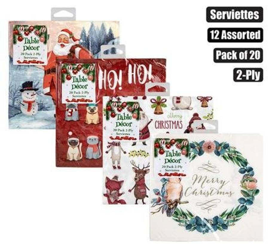 Xmas table decor serviettes 2ply pack-20
