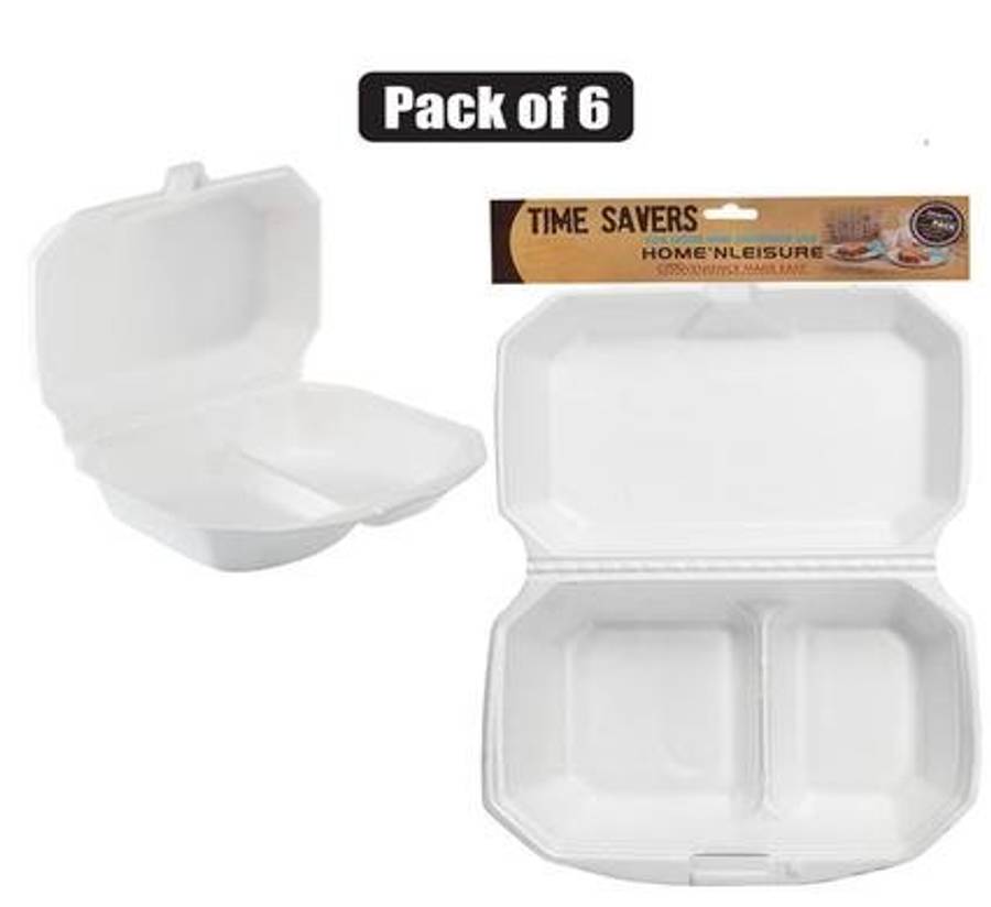 Styrofoam 2 Division Containers, 6-piece