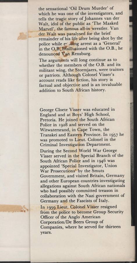 OB: Traitors or Patriots? - Visser, George Cloete