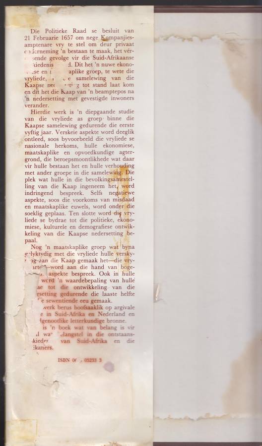 Die Vryliede en Vryswartes in die Kaapse Nedersetting 1657-1707 - De Wet, G. C.