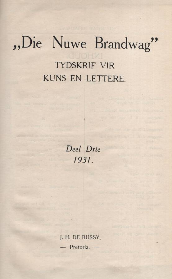 Die Nuwe Brandwag: Tydskrif vir Kuns en Lettere. Deel 3, 1931 - VERSKEIE