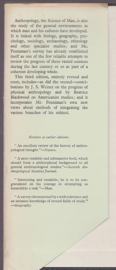 A Hundred Years of Anthropology - Penniman, T. K.