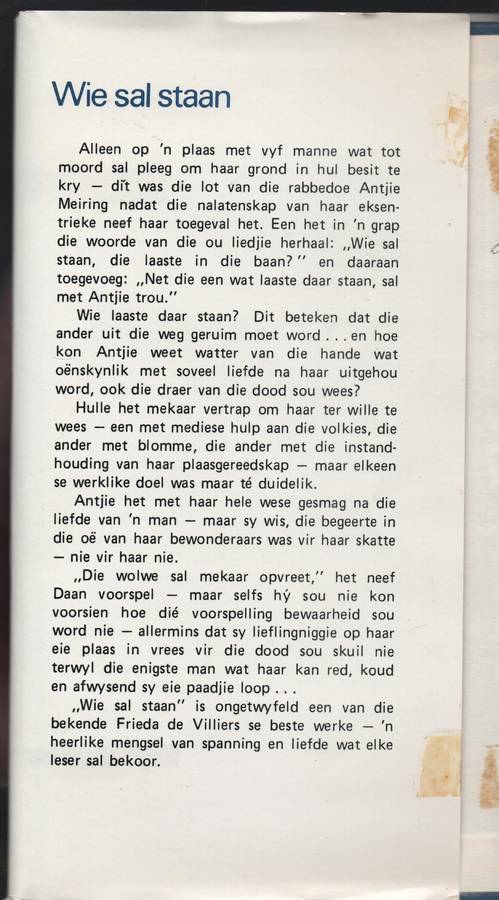 Wie Sal Staan - De Villiers, Frieda