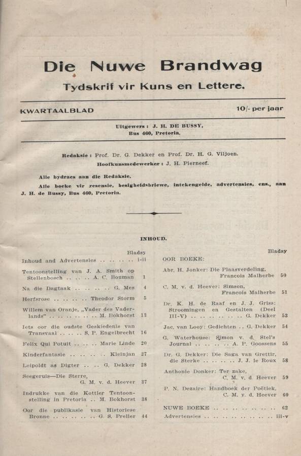 Die Nuwe Brandwag: Tydskrif vir Kuns en Lettere. Deel V, 1933 - VERSKEIE