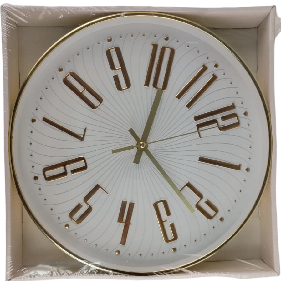 Casey Wall Clock Gold Outer Rim With Gold Details And White