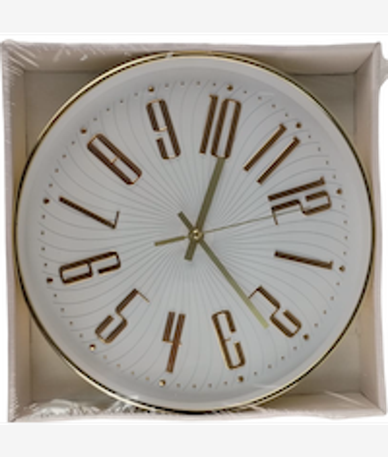 Casey Wall Clock Gold Outer Rim With Gold Details And White Face 30cm Radius Size Retail Box 3 mo...