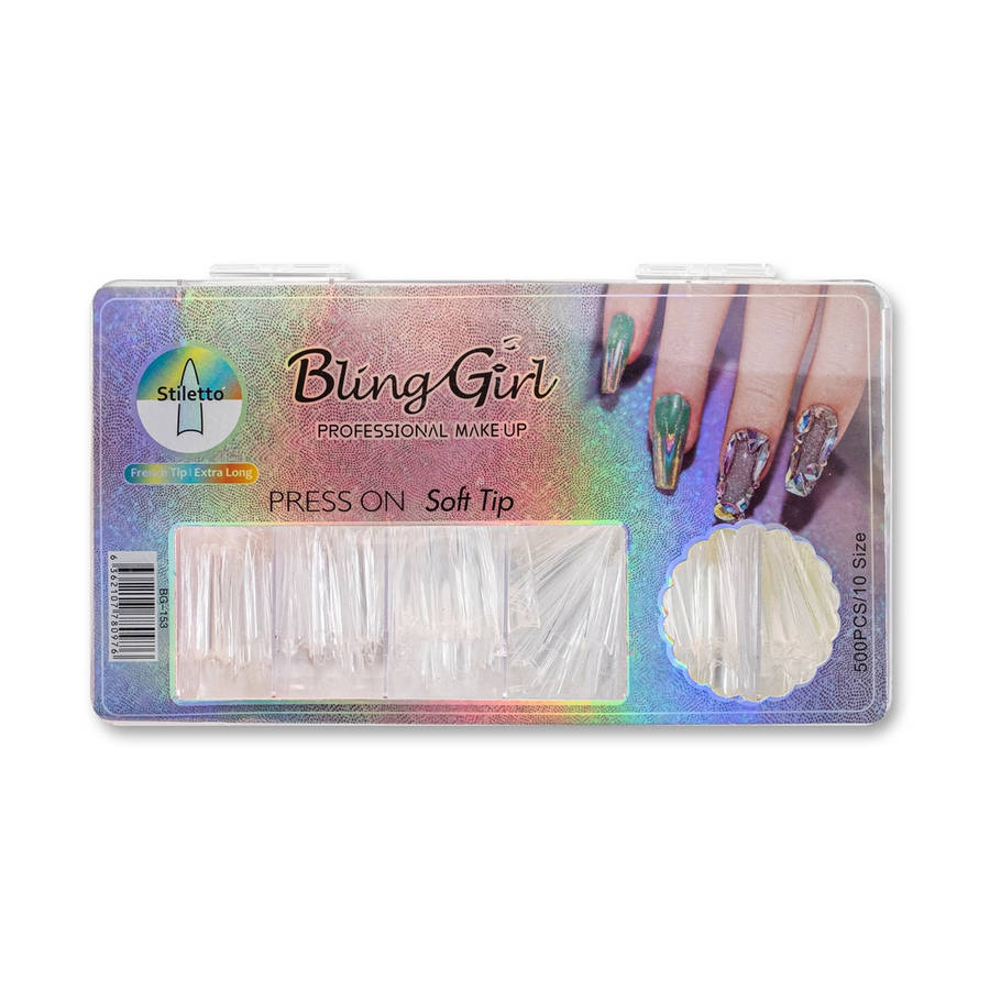 Bling Girl BG-153 Stiletto French Tip Press On Soft Tips 500 pcs
