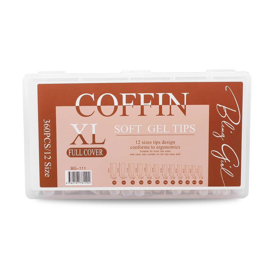 Bling Girl BG-111 Coffin Full Cover Press On Soft Tips 360pcs