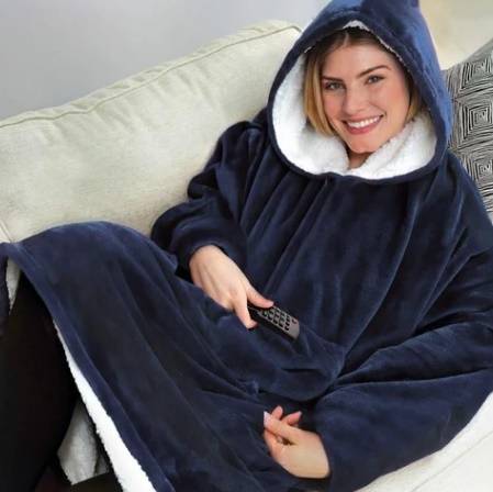 Huggle Hoodie, Ultra Plush Blanket (Blue)