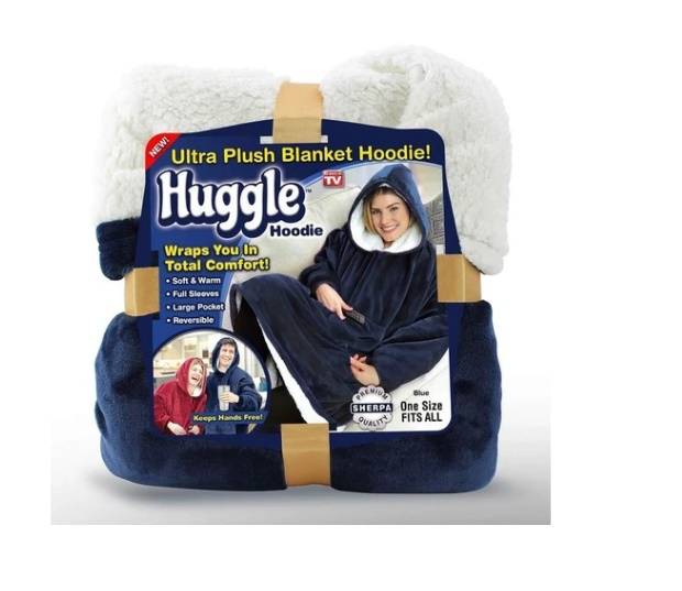 Huggle Hoodie, Ultra Plush Blanket (Blue)