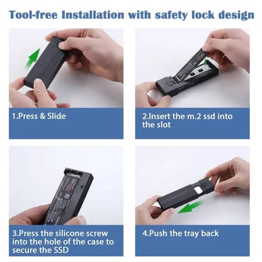 M.2 NVME SATA SSD Enclosure Adapter With 4 In 1 Hub USB 3.2 Gen 2 10Gbps