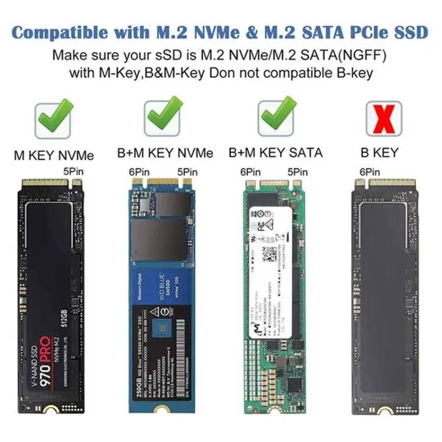 M.2 NVME SATA SSD Enclosure Adapter With 4 In 1 Hub USB 3.2 Gen 2 10Gbps
