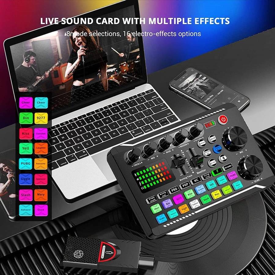 Live Streaming Microphone Tripod Stand And Sound Card Set