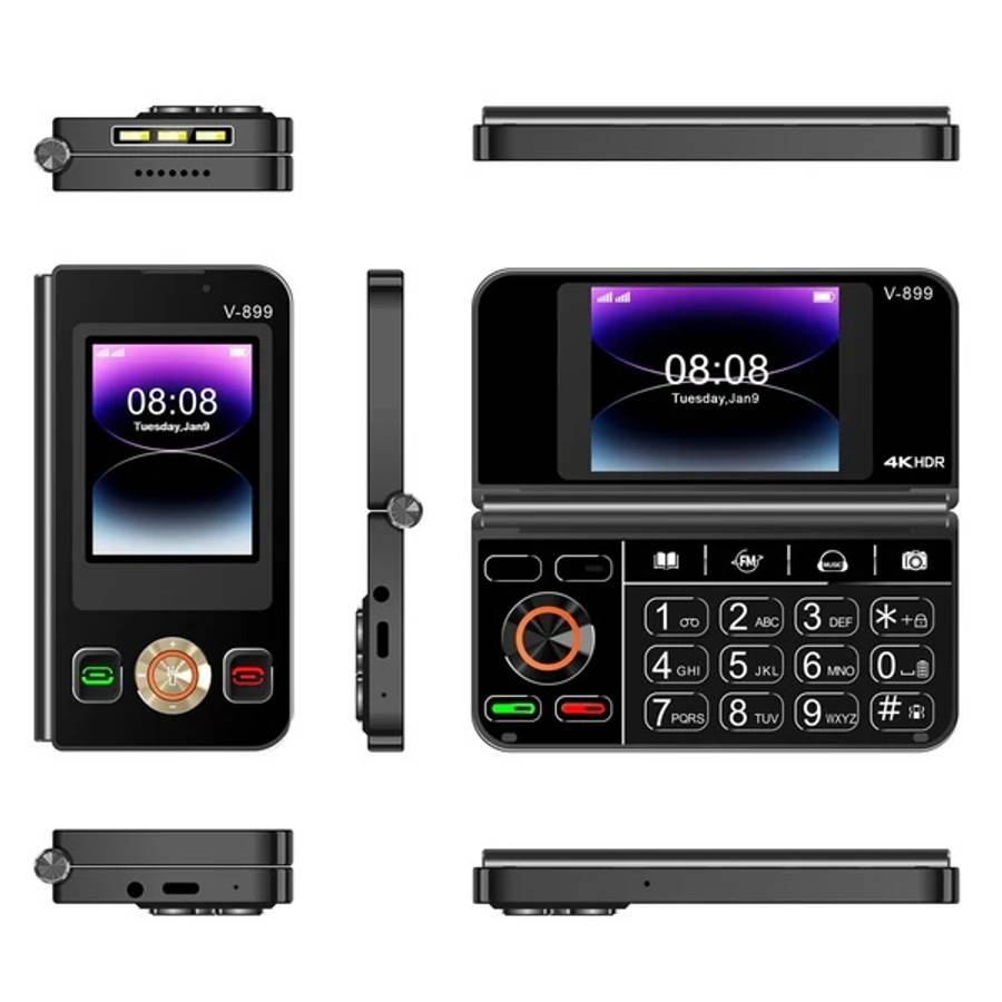 V-899 Dual 2.8" Screen Flip Mobile Phone - 2 sim + SD Card