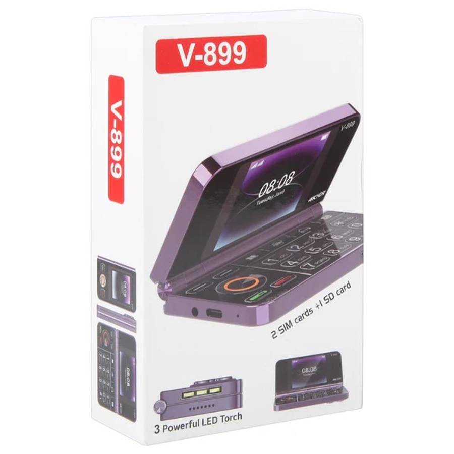 V-899 Dual 2.8" Screen Flip Mobile Phone - 2 sim + SD Card