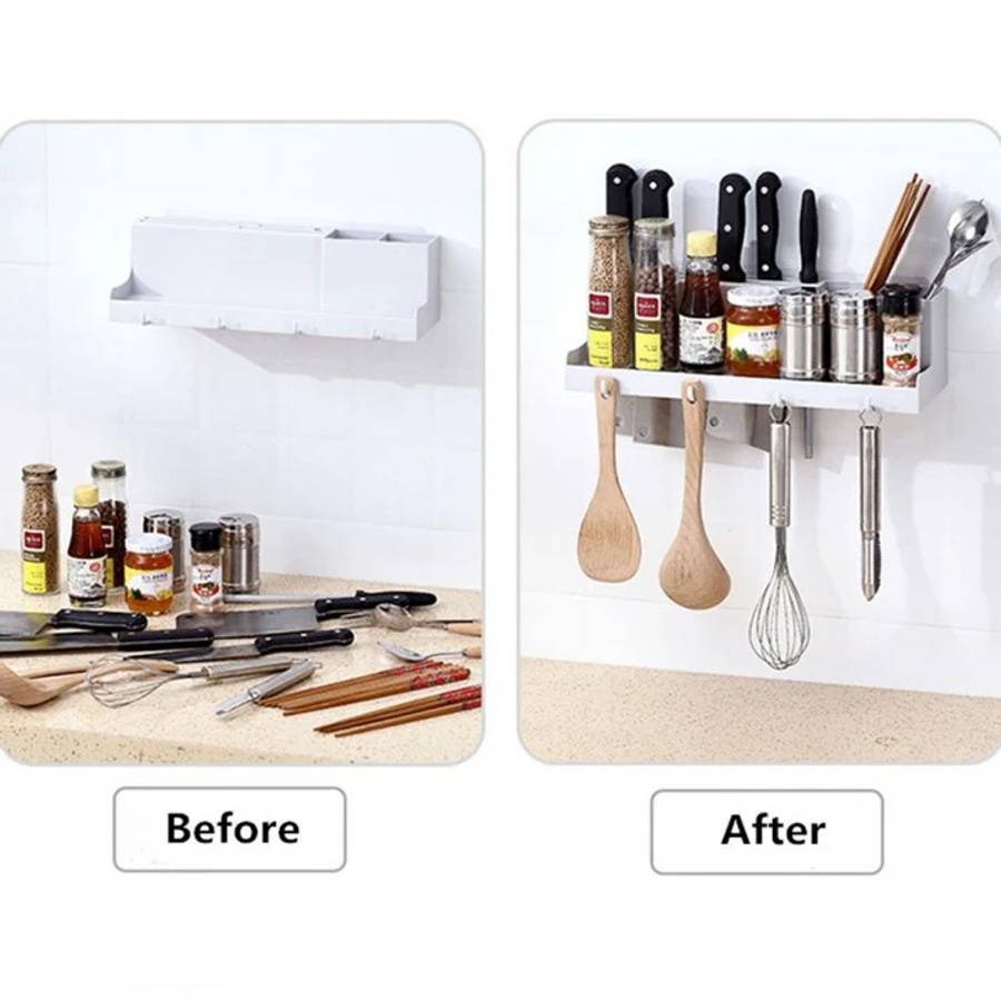 Multi-Functional Wall-Mounted Storage Rack with Hooks & Compartments  Space-Saving Organizer f...