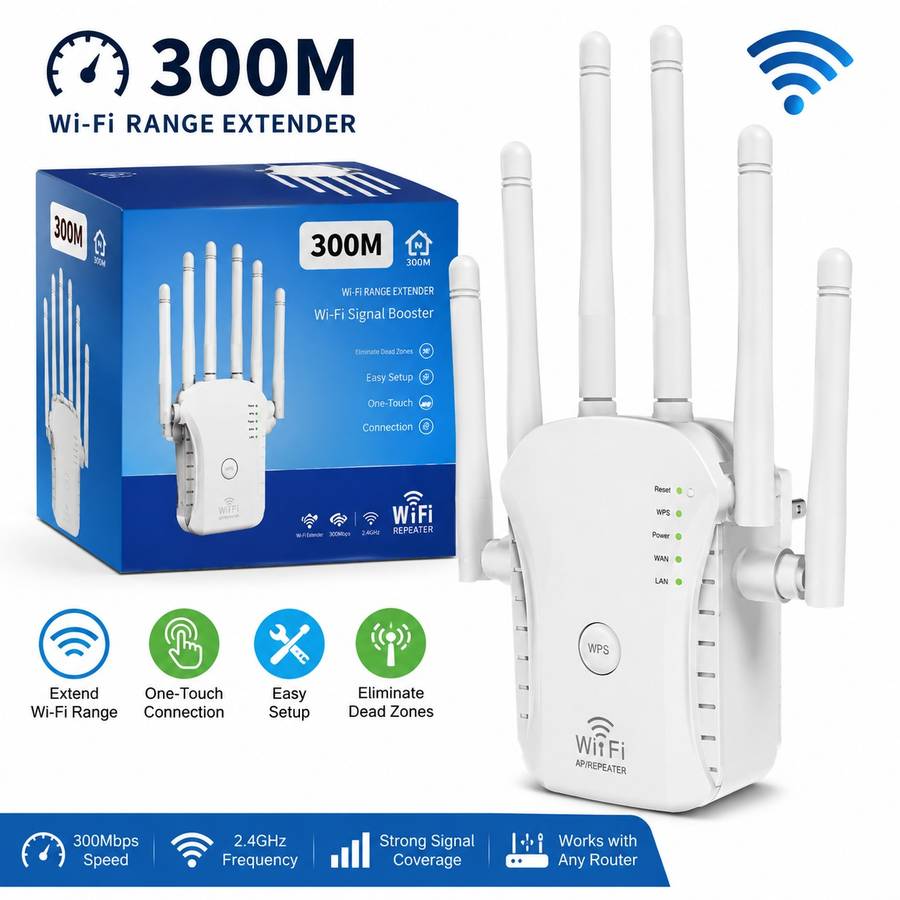 300Mbps Wi-Fi Range Extender Signal Booster with Multi-Antenna Design  2.4GHz Wireless Repeate...
