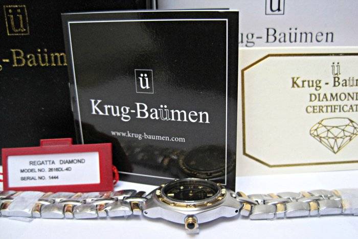 R1 AUCTION - RETAIL: R10,097Krug Baumen LADIES Regatta 4X Genuine Diamond Black Dial Two Tone Watch