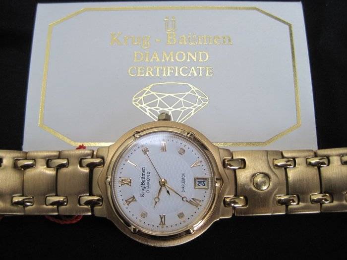 Retail: R10,600.00 Krug Baumen MEN'S Charleston CERTIFIED 4 Diamond White Dial Gold Watch