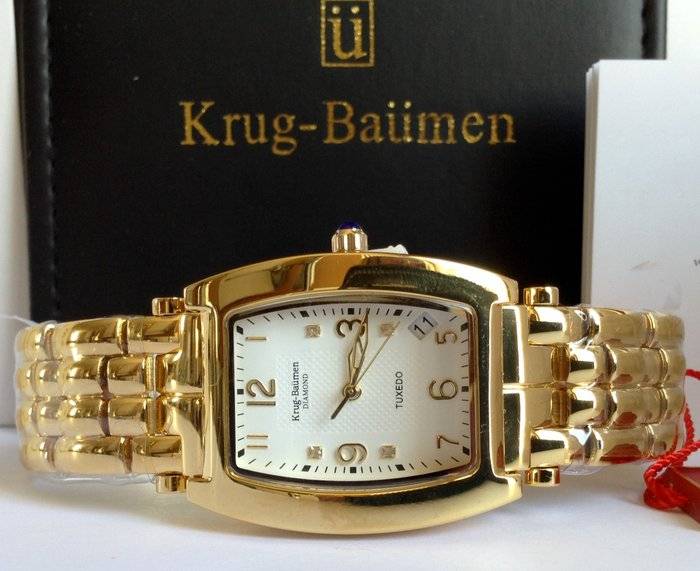 Retail: R10,600.00 Krug Baumen MEN'S Tuxedo CERTIFIED 4 Diamond White Dial Rose Gold Watch