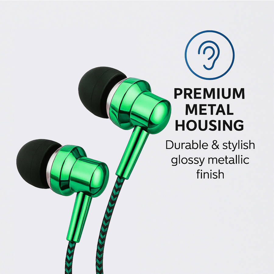 EB250 EARPHONE WIRE MIC 3.5MM GREEN