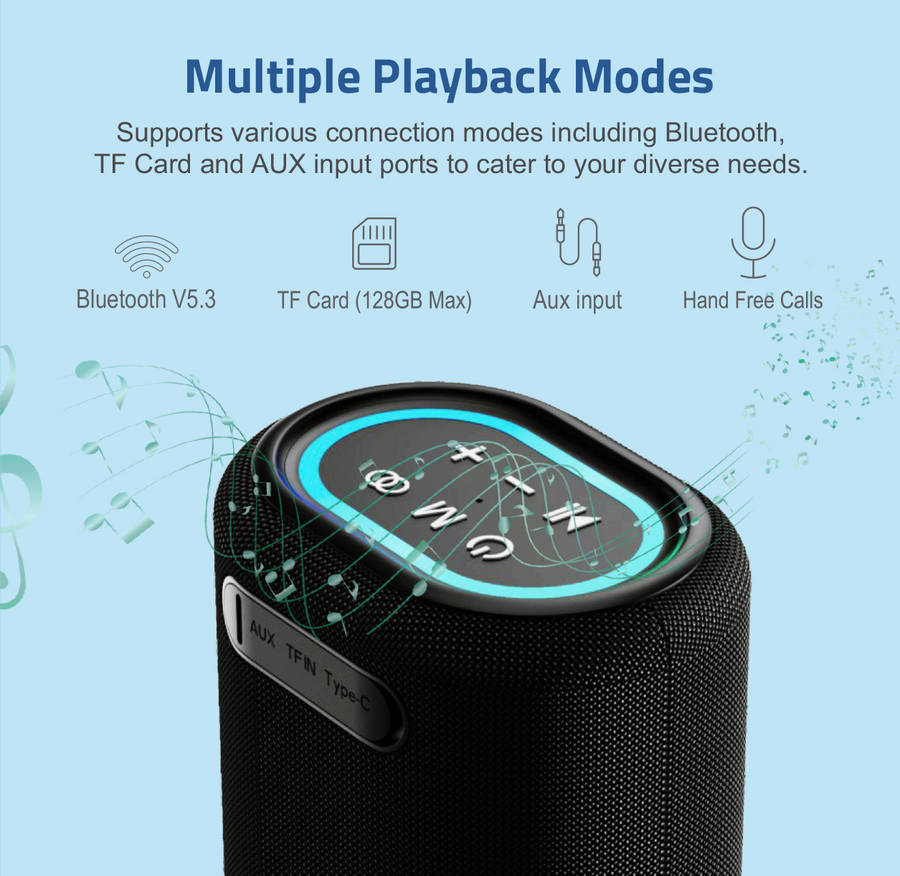 SP210 Bluetooth Waterproof  IP6 Speaker, 25W DSP TF LED TWS AUX MIC