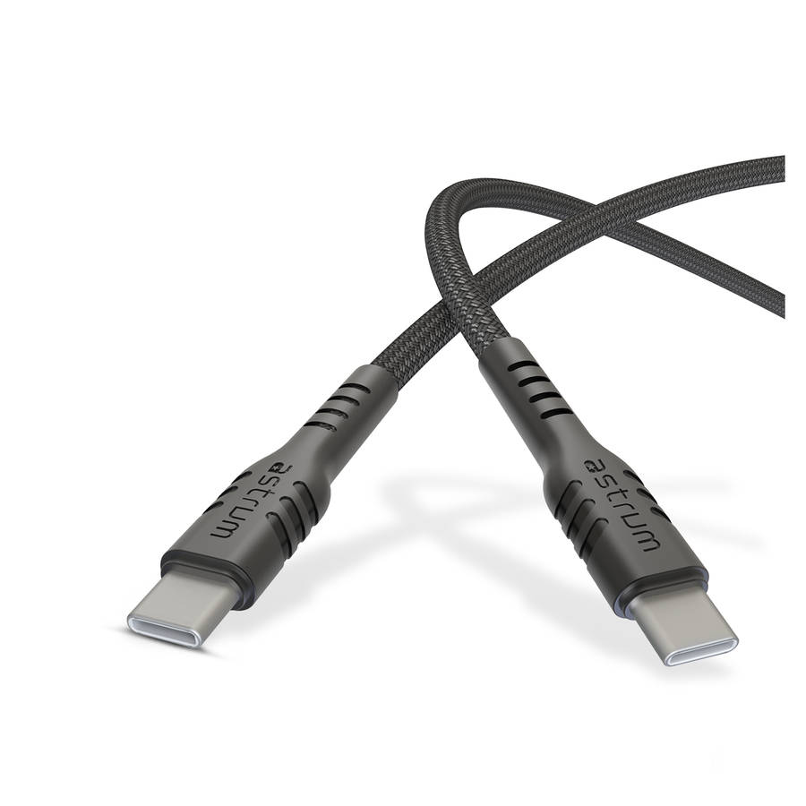 Astrum Braided USB-C to USB-C PD Compatible Cable, 60W, 3A, Black, 1.0m - UCC60B