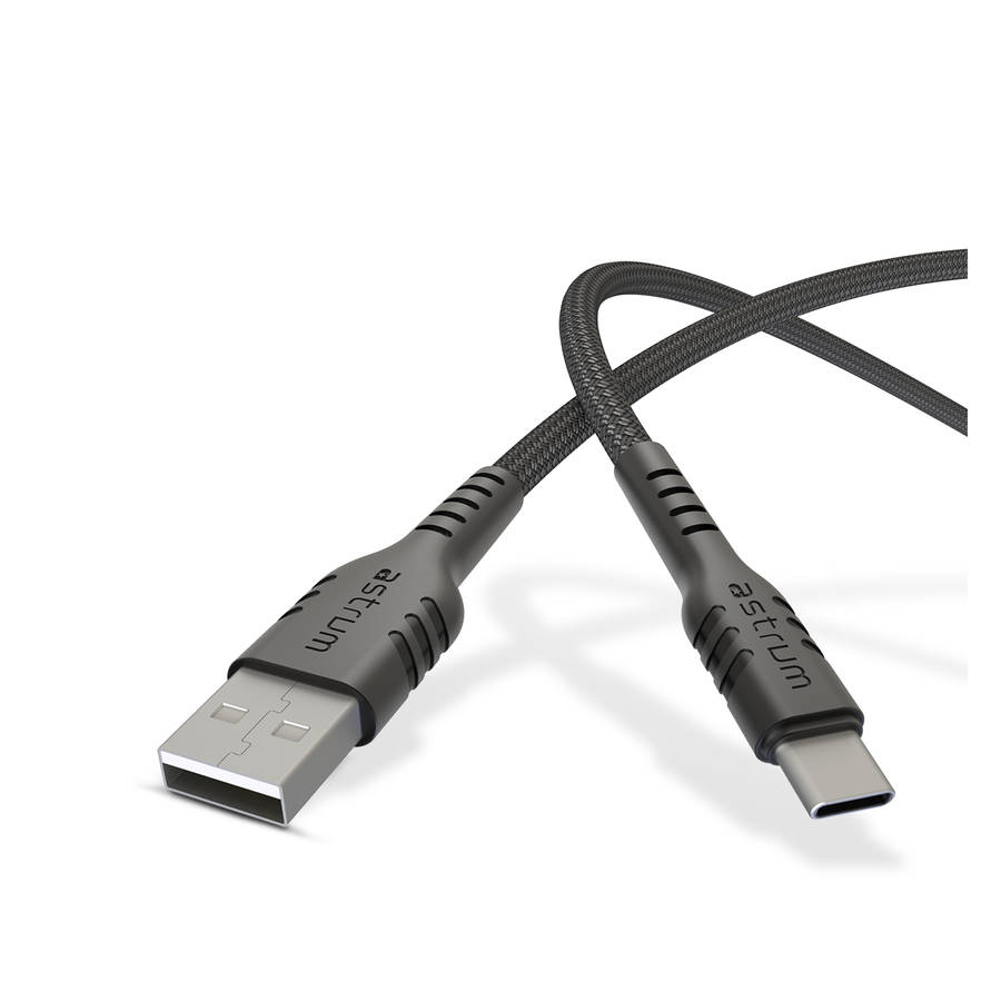 Astrum USB 2.0 Braided USB-A to USB-C Cable, 3A, 2.0m, Black  UAC20B