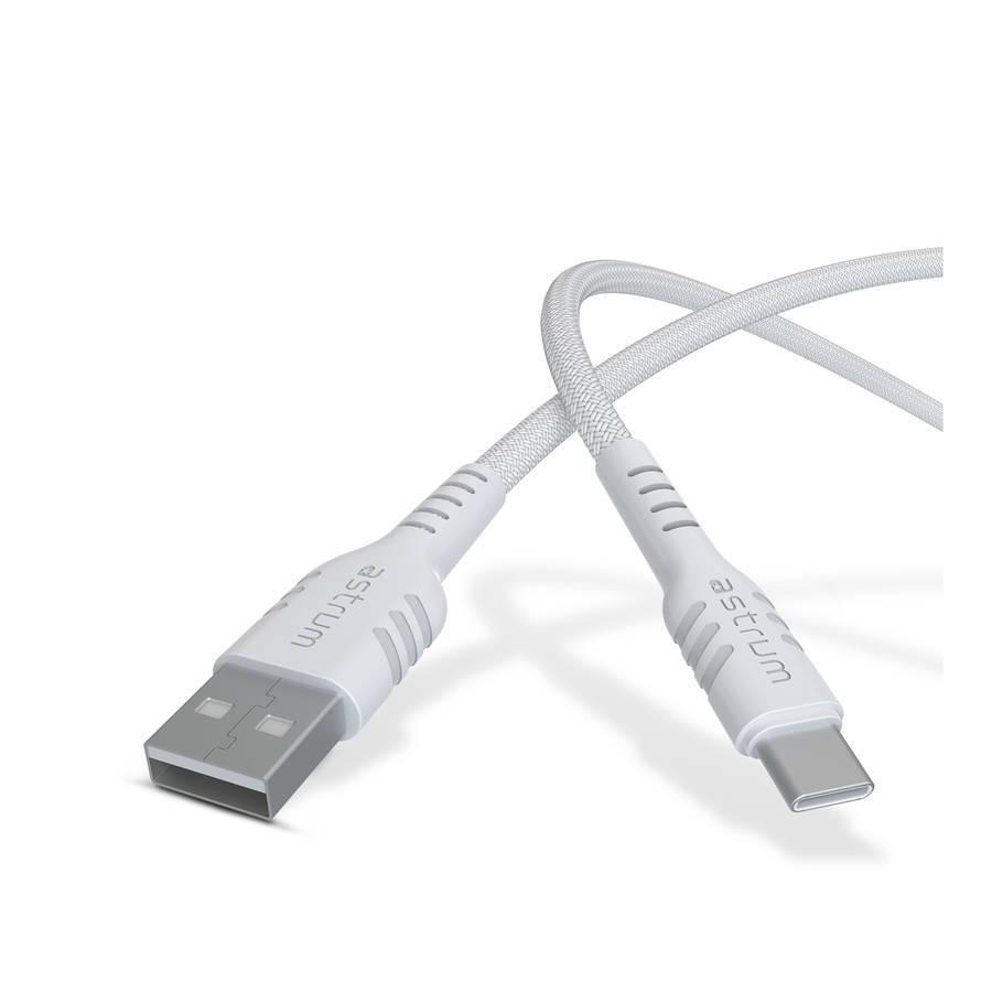 Astrum USB 2.0 Braided USB-A to USB-C Cable, 3A, 1.0m, White  UAC20B
