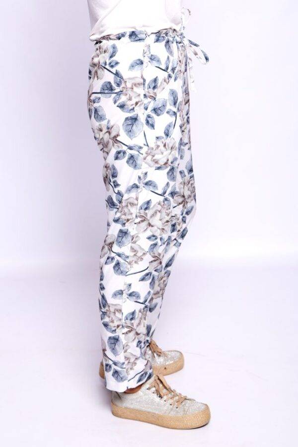 Grey Flowers Draw-string Pocket Pants