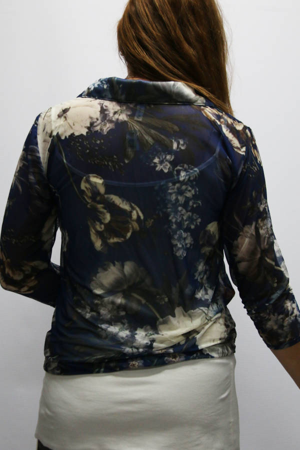 Navy Floral Zipper Tops