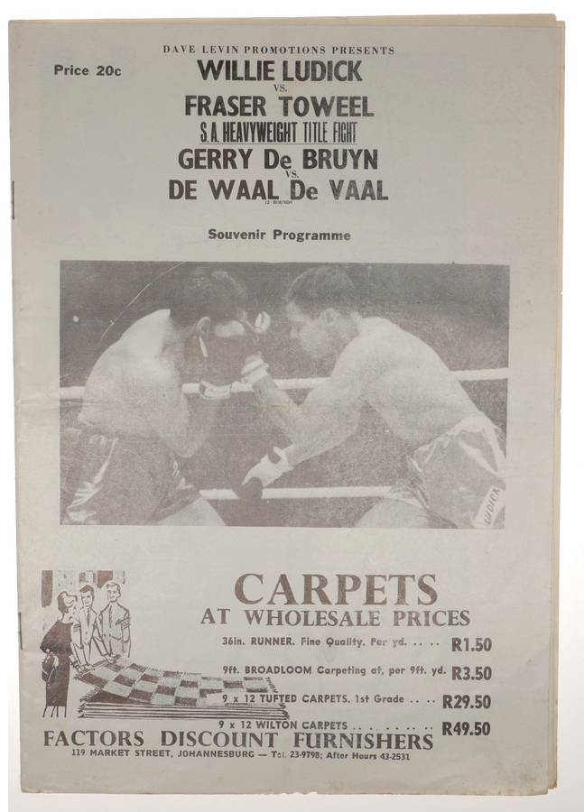 Willie Ludick vs Fraser Toweel Boxing Program Vintage South Africa