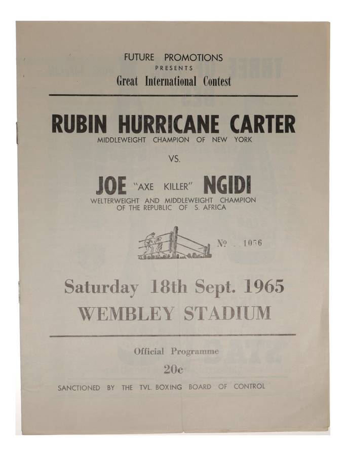 Rubin Hurricane Carter vs Joe Ngidi Boxing Program 1965 Wembley Stadium