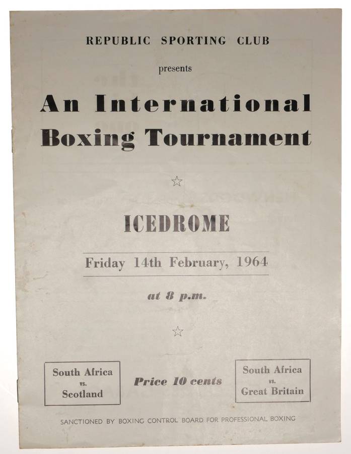 South Africa vs Scotland Boxing Program 1964 Icedrome On-Site