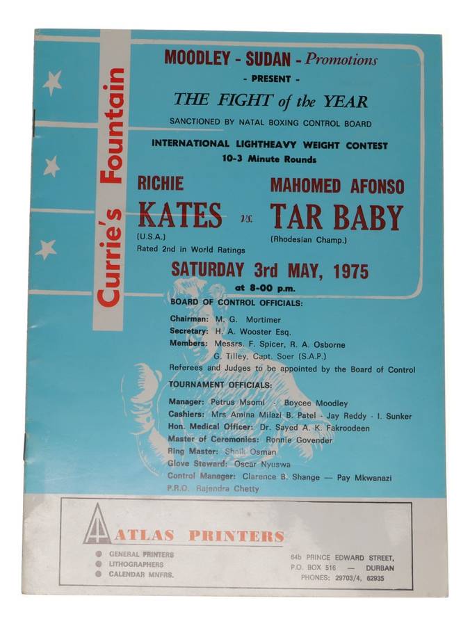 Richie Kates vs Mahomed Afonso Tar Baby Boxing Program 1975 Durban On-Site