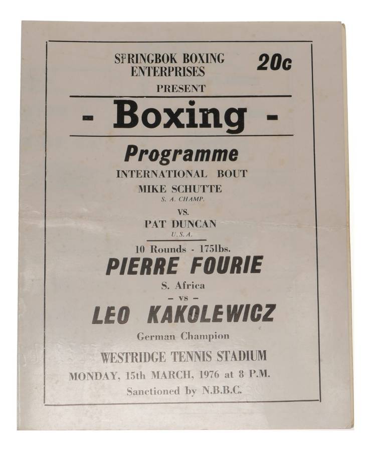 Pierre Fourie vs Leo Kakolewicz Boxing Program Westridge 1976