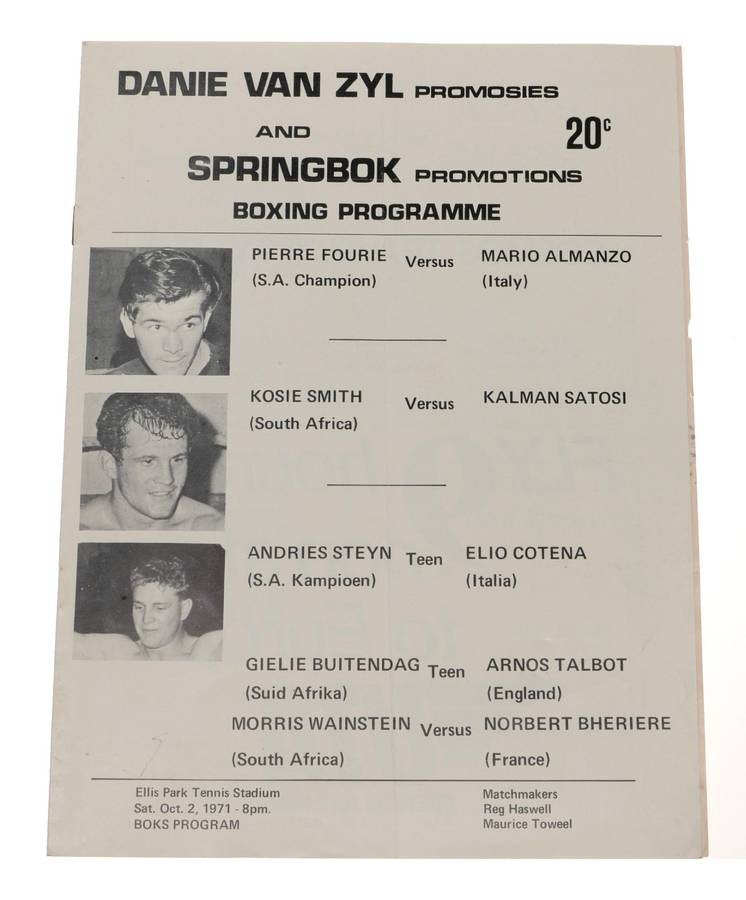 Pierre Fourie vs Mario Almanzo Boxing Program Ellis Park 1971 Vintage