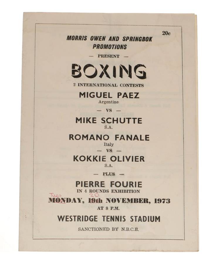 Miguel Paez vs Mike Schutte Boxing Program 1973 Westridge Vintage Original