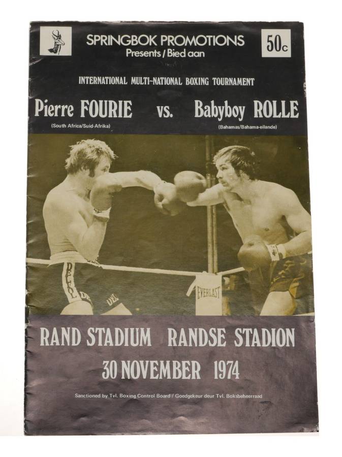 Pierre Fourie vs Babyboy Rolle Boxing Program 1974 Rand Stadium Vintage
