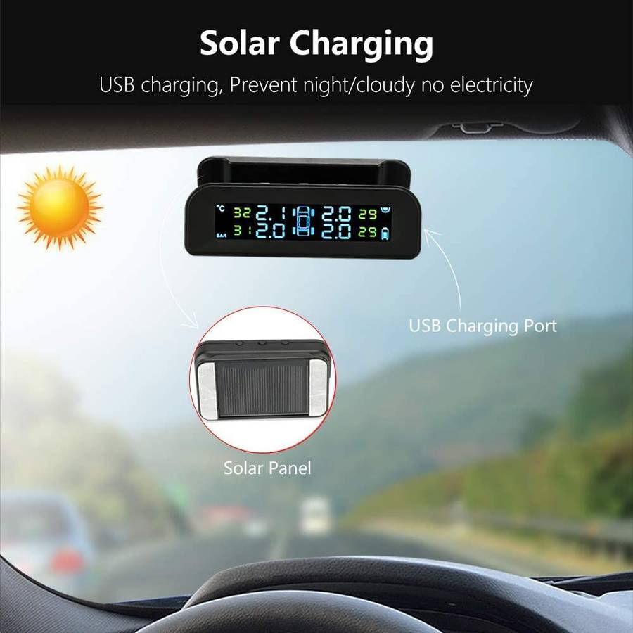Wireless Car TPMS (Tyre Pressure Monitoring System) - External Sensors (Solar Powered &amp; Winds...
