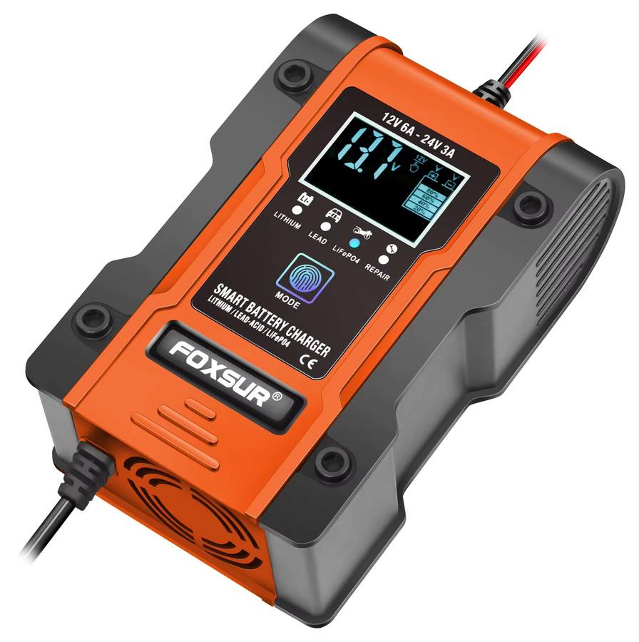 Car Battery Charger 12V 24V, 6A 12.6V Lithium Battery Charger & Maintainer, 7-Stage Car & Motorcy...