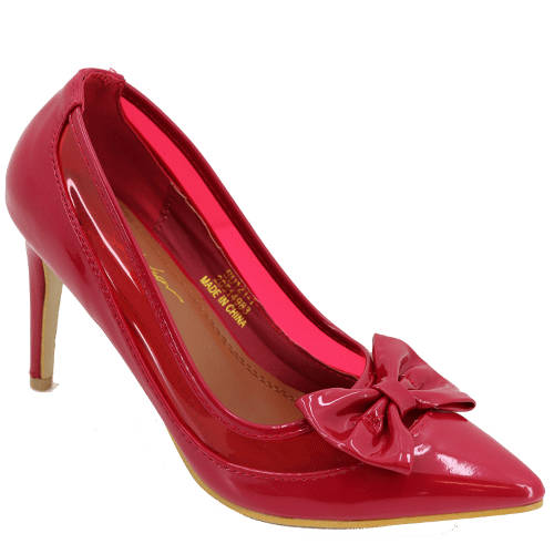 Pointed Toe Bowknot Stiletto Low Heels  Shoes - Red - Nude 5