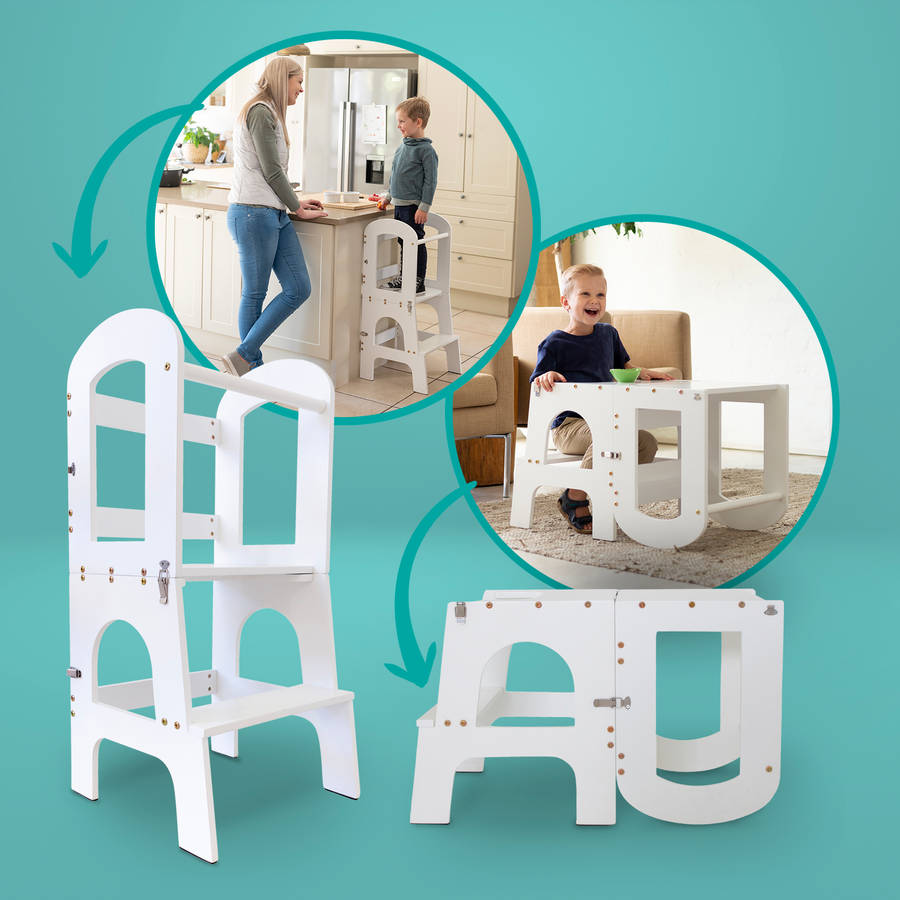 2-in-1 Toddler Learning Tower, Step Stool and Child Desk & Chair