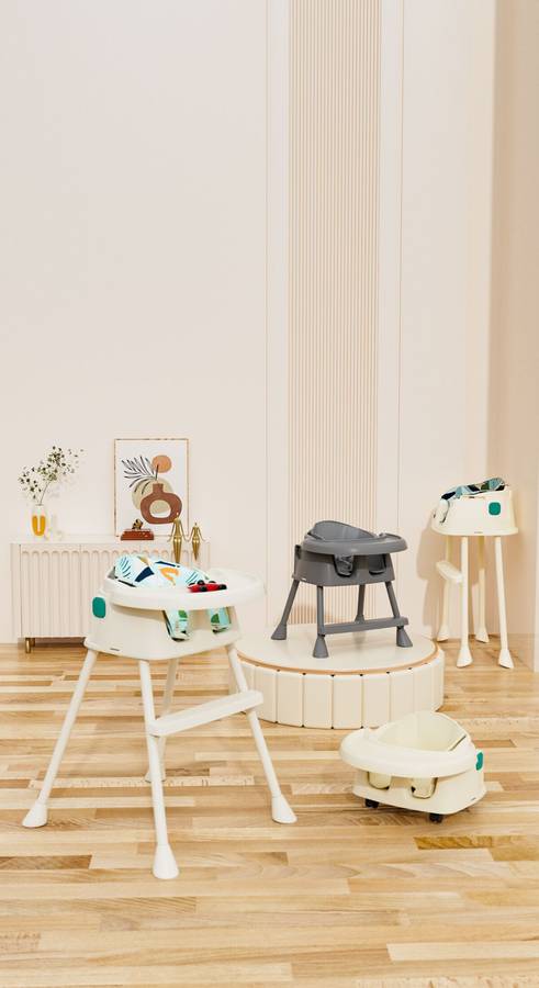 BabyWombWorld 3-in-1 Beige with Grey Inner Convertible Baby High Chair with Wheels (Demo)