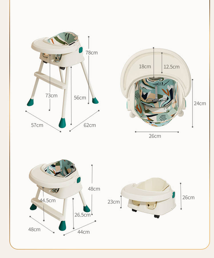 BabyWombWorld 3-in-1 Beige with Grey Inner Convertible Baby High Chair with Wheels (Demo)