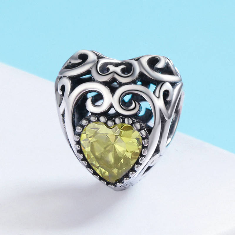 Silver Heart Shape Birthstone Charm