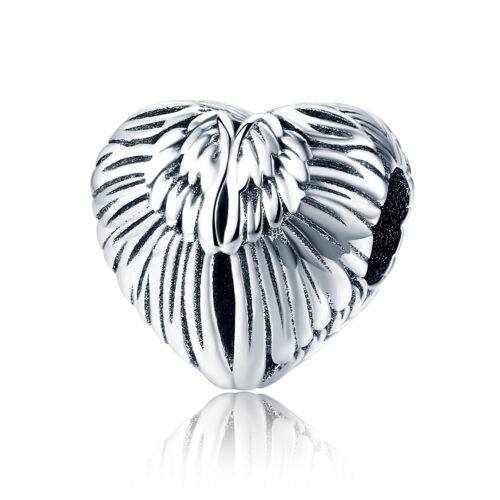 Silver Angel Wings Heart Charm