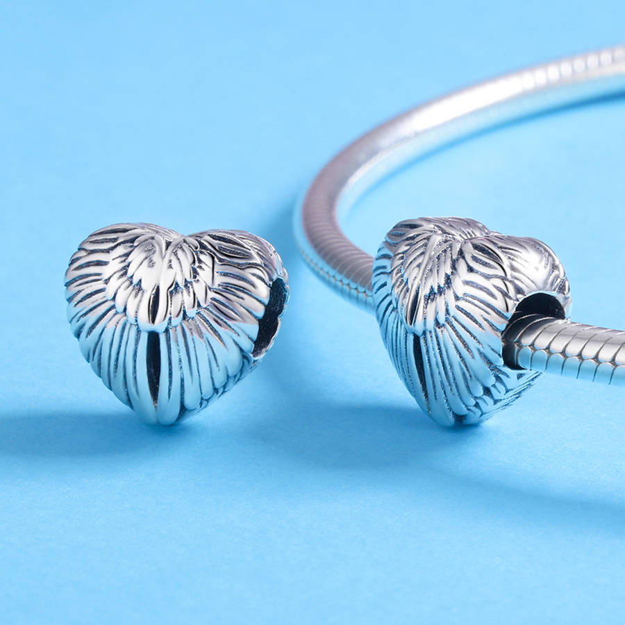 Silver Angel Wings Heart Charm